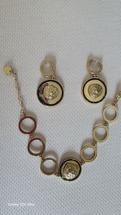 NOWY Komplet Biżuterii Lew Stal Chirurgiczna Złoty Meduza Bransoletka Kolczyki