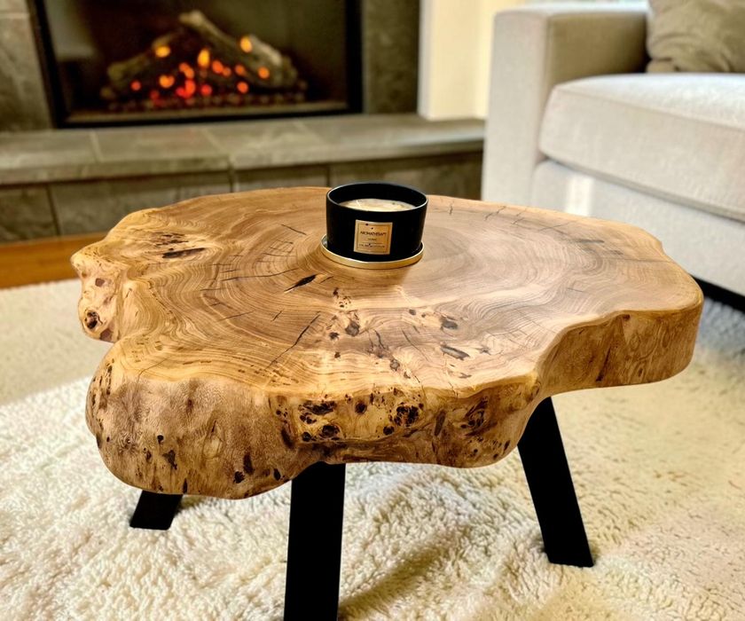 Stolik kawowy 79x65cm PIĘKNY OKAZ LIVE EDGE plaster drewna loft