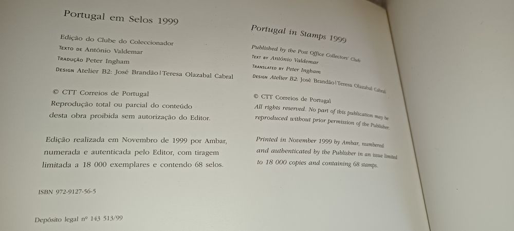 Livro "1999 Portugal em Selos" Edição CTT
