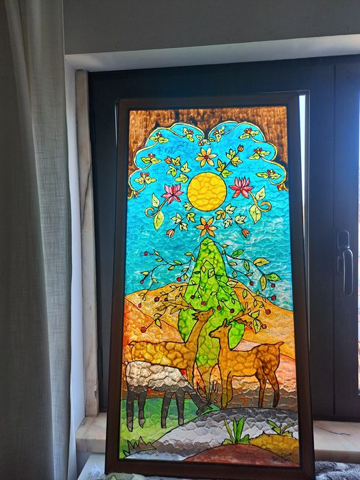 Vitral em moldura de madeira