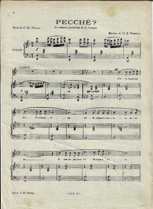 PIANO: Partitura Antiga "Pecchè?" (1913) - Casa A. Di Franco (Raridade)
