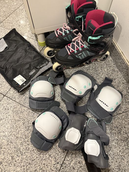 Patins em Linha - 1 dia de uso - capacete e proteçao corporal