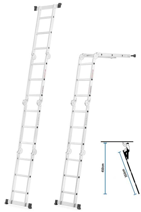 Profesjonalna DRABINA PRZEGUBOWA aluminiowa 4x3 - Wielofunkcyjna 7w1