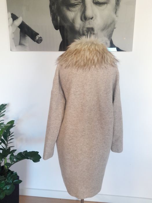 Płaszcz z wełną jasny beż