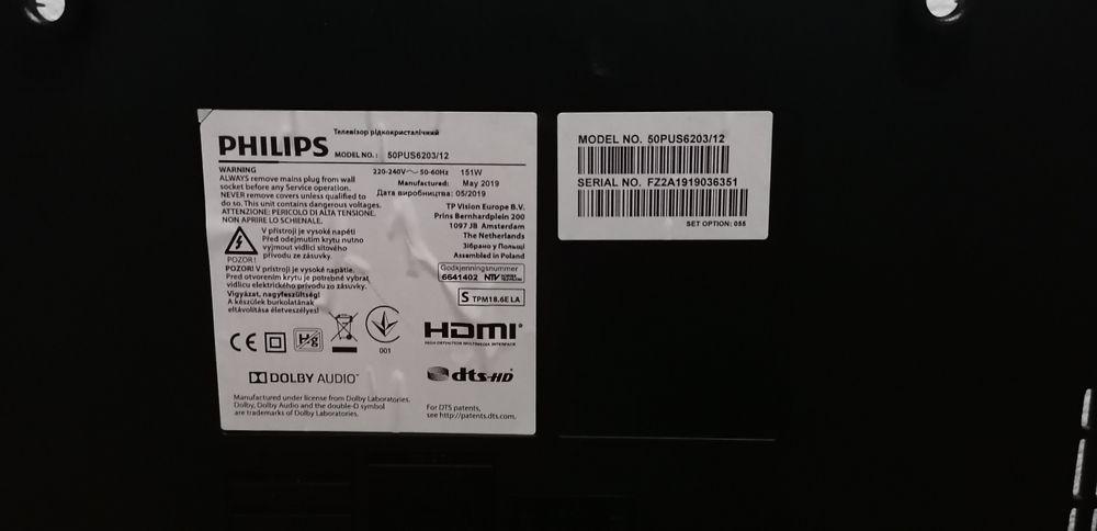 TV Philips 50 pol. para peças