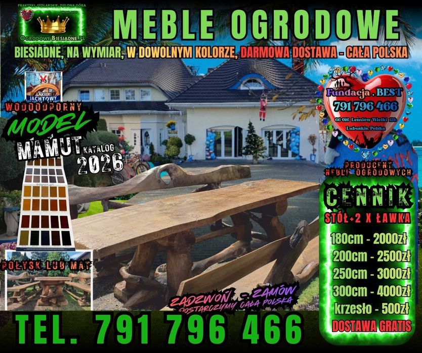 Meble ogrodowe drewniane na wymiar z dostawą gratis od ręki PRODUCENT