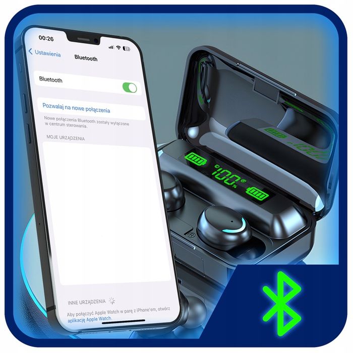 Słuchawki Bezprzewodowe Bluetooth 5.1 F9 - Pro Model 2023 Tws + Powerb