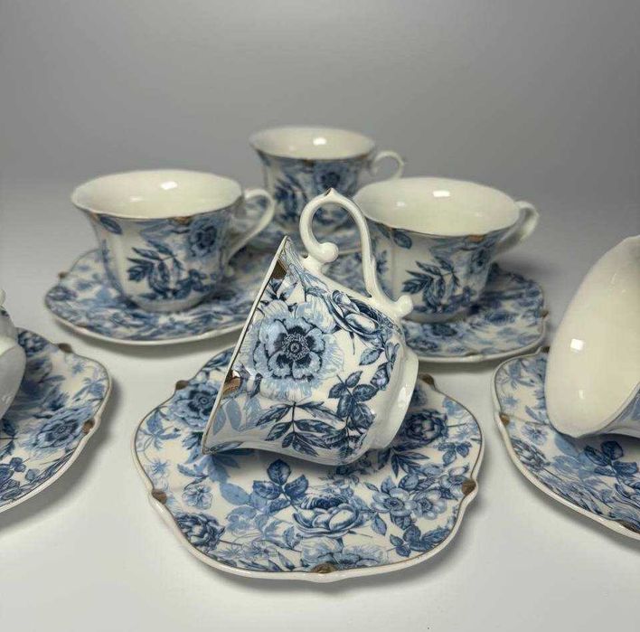 Чайний сервіз із блюдцем 250мл на 6 осіб із фарфору з малюнками 3 види