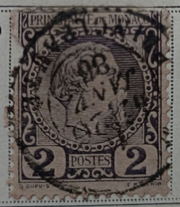 2 selos antigos do Principado de Mónaco de 1885. Príncipe Carlos III