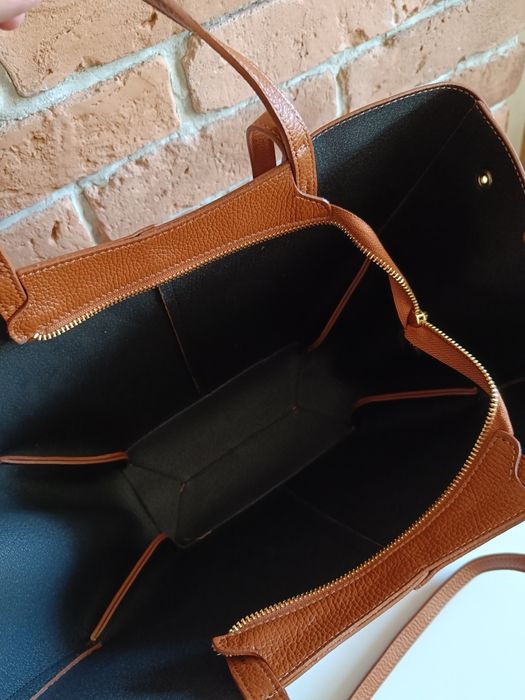 Torebka włoska skóra naturalna na ramię i do ręki brązowa