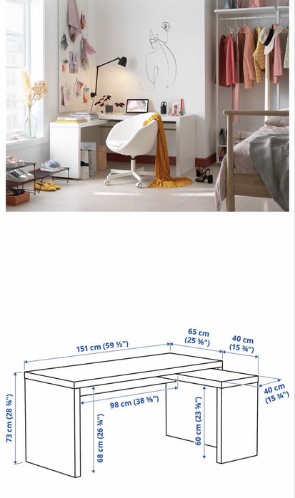 Secretaria Branca Ikea MALM 150x65cm