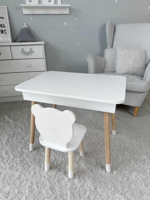 Столик дитячий прямокутний з нішею зі стільчиком Ведмежа,54х60х45см