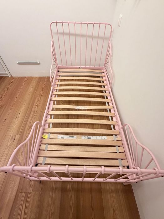 MINNEN Estrut cama ext c/estrado ripas, rosa claro, 80x200 cm