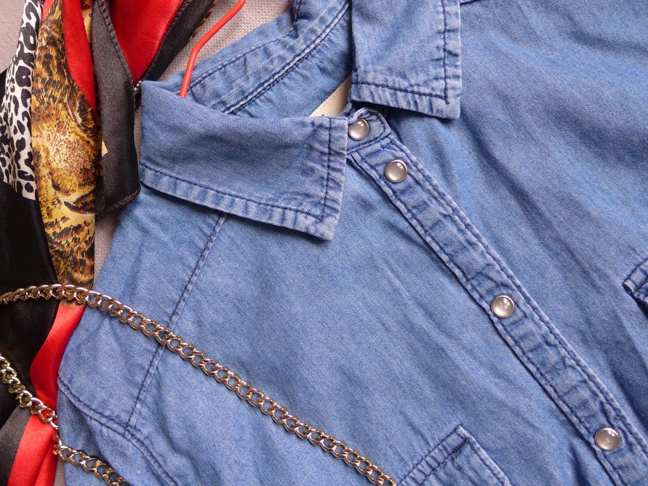 Klasyczna koszula jeansowa dżinsowa slim westernowa S 36 / XS 34