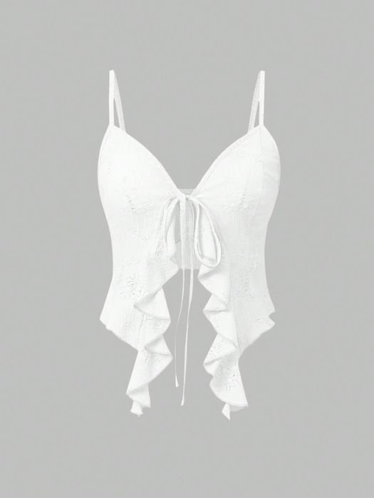 Top Na Ramiączkach Ażurowy W Kwiaty Wiązany Z Przodu Casual Shein S 36