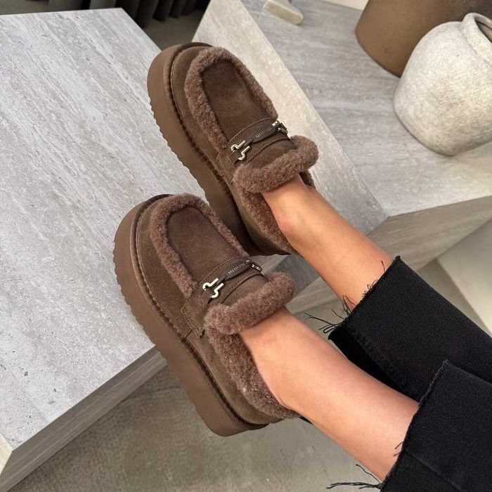 Коричневі лофери угги натур. замша, зимние лоферы коричневые 36-40р