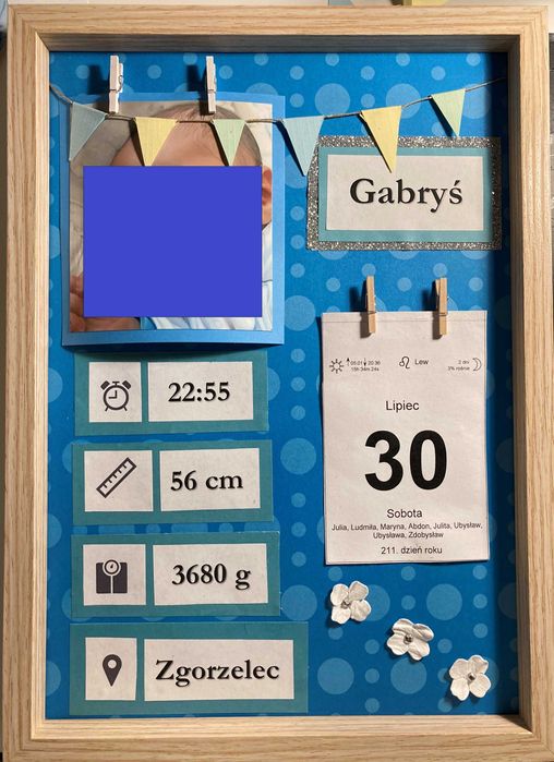 Ramka, pamiątka, obrazek, urodziny, chrzest, metryczka - dziecko - k/m