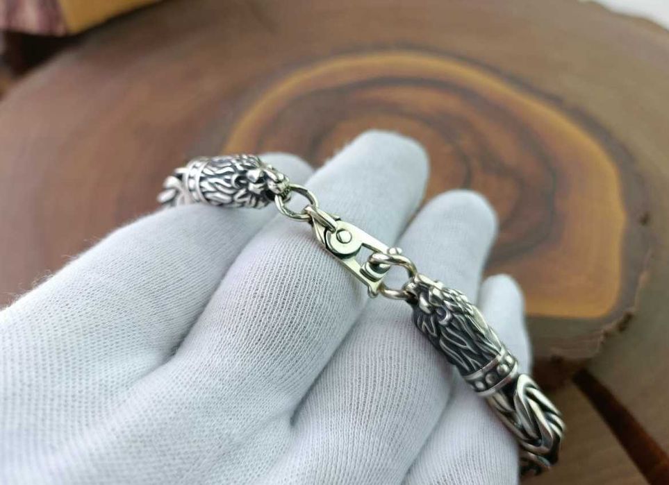 Серебряный браслет Византия с головами львом, Королевский. Срібний
