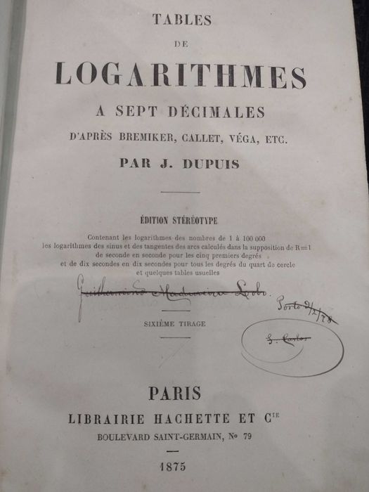 Tables de Logarithmes a sept Décimales 1875 J. Dupuis