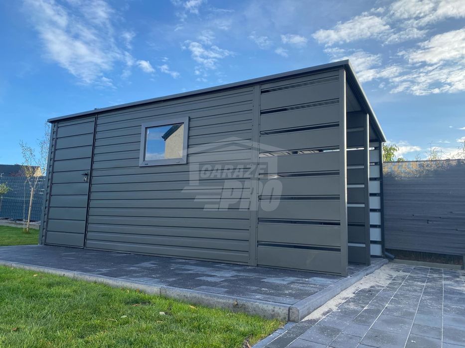 Schowek Domek ogrodowy 3,8x2,5m + wiata 1,2m drzwi okno dach GP459