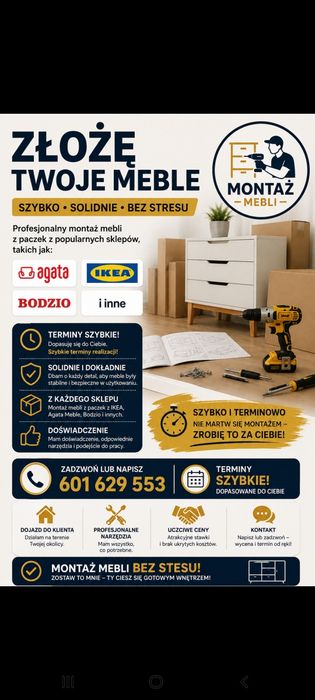 Montaż mebli z Paczek szybko tanio i solidnie  zapraszam spytaj a się dowiesz .