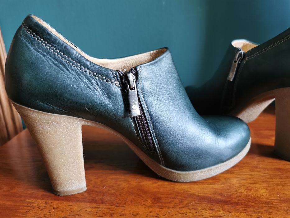 Skórzane zielone botki But S rozmiar 40