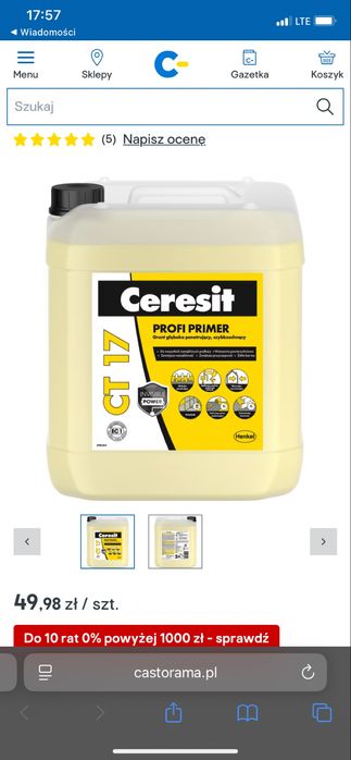 Grunt głęboko penetrujący Ceresit CT17 5 l