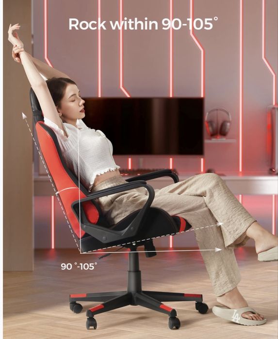 Krzesło biurowe gamingowe regulowane czarne czerwone