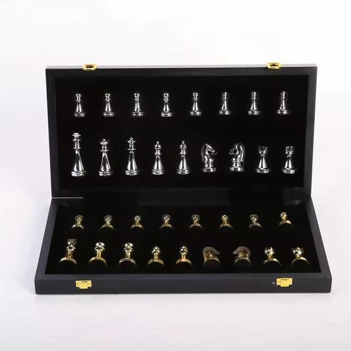 Шахи настільні 38×38 см, металеві фігури, дошка із мармуровим дизайном