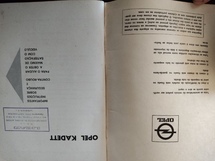 OPEL KADETT - Manual de instruções