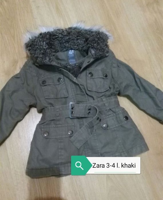 Kurtka zara 3-4 lat khaki zielona parka jesień ocieplana kamizelka