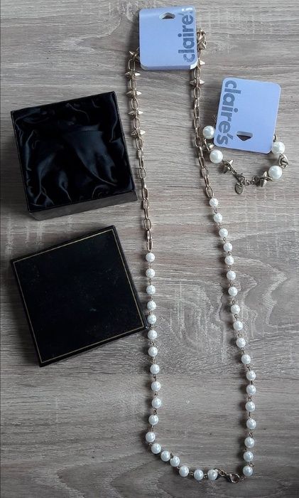 Naszyjnik długi, bransoletka Claire's perełki