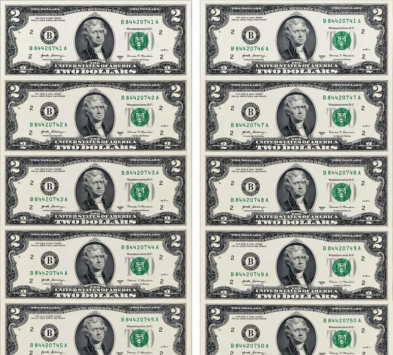 2 Dolary USA 2017 – 10 kolejnych numerów seryjnych UNC