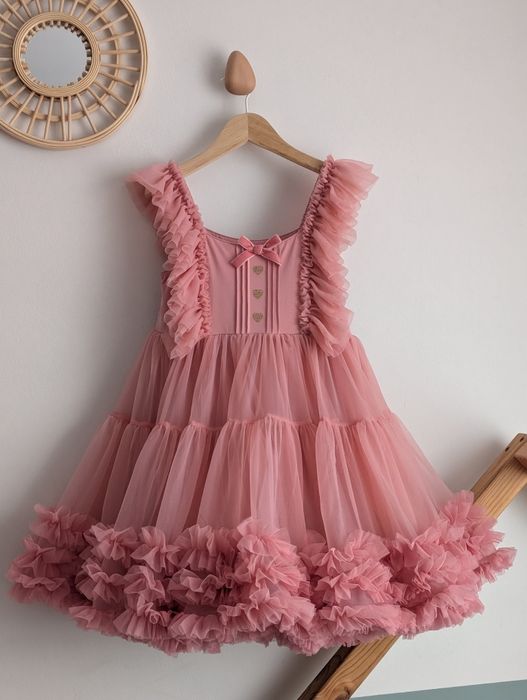 Różowa sukienka 128 tiul puszysta urodziny wesele księżniczka bal