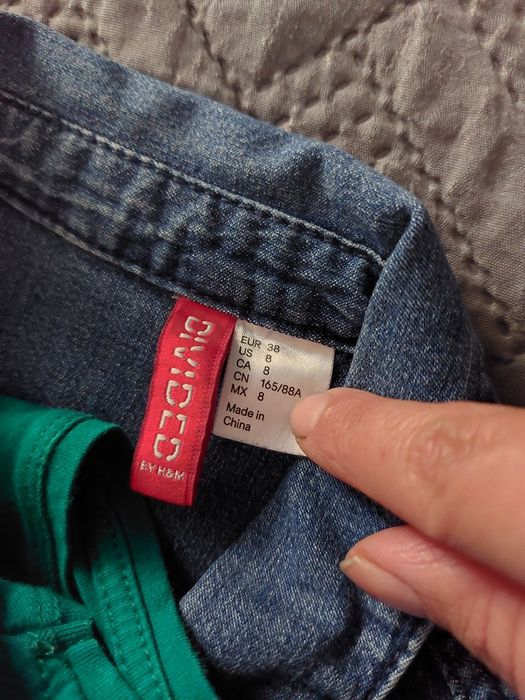 Zestaw koszula jeansowa + bluzka bawełniana w serek basic hit H&M r.S,