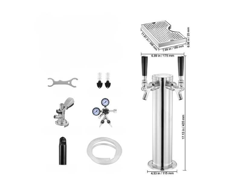Zestaw Wieży do Piwa do Kegeratora z Podwójnym Kranem Regulator