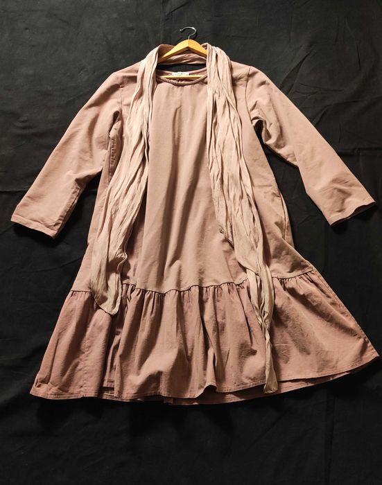 Unisono włoska sukienka bawełna pastelowa pudrowy fiolet M oversize L XL