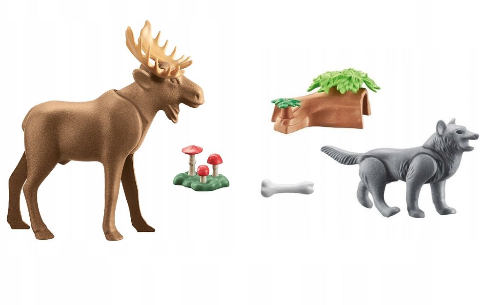 Zestaw 2 Figurek Playmobil Łoś+ Wilk Wraz Z Akcesoriami Wiek 4-10Lat