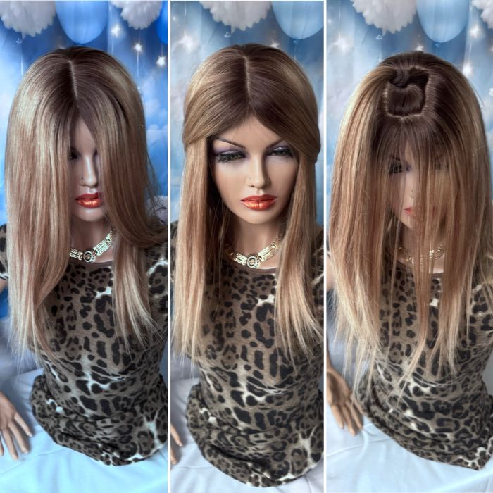 Натуральная большая накладка парик шёлк кожа славянка русый волос 50см