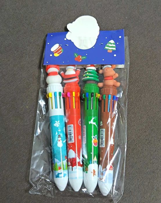 Esferográficas de Natal coloridas. ( 1 conjunto com 4 unidades)