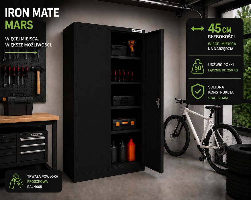 Szafa metalowa garażowa Iron Mate Mars 185 x 90 x 45 Czarna Premium