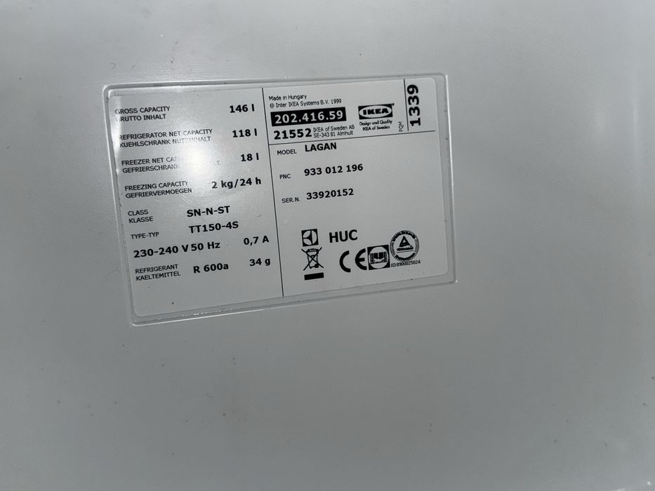 Lodówko Zamrażarka Ikea Logan 202.416.59 A++ 85 cm wys