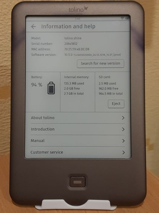 електронна книга Tolino Shine