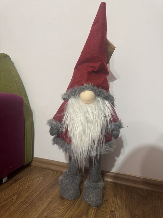 Duży krasnal bożonarodzeniowy na sprężynie, 70 cm.