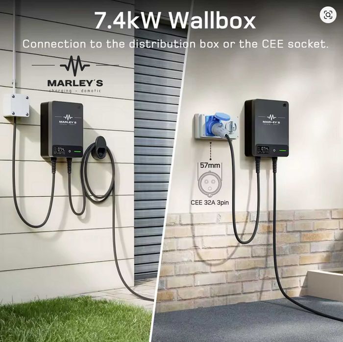 Wallbox Carregador Parede - 7 kw - C/ APP e Cartões - 7,5 metros Cabo