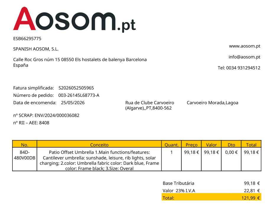 Guarda-sol de suspensão Outsunny grande, novo, comprado na Aosom/Leroy Merlin, com 4 bases.