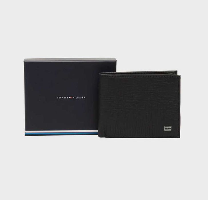 100% ОРИГІНАЛ Tommy Hilfiger НАТУРАЛЬНА ШКІРА flag mini leather wallet гаманець чорний + коробочка в наявності