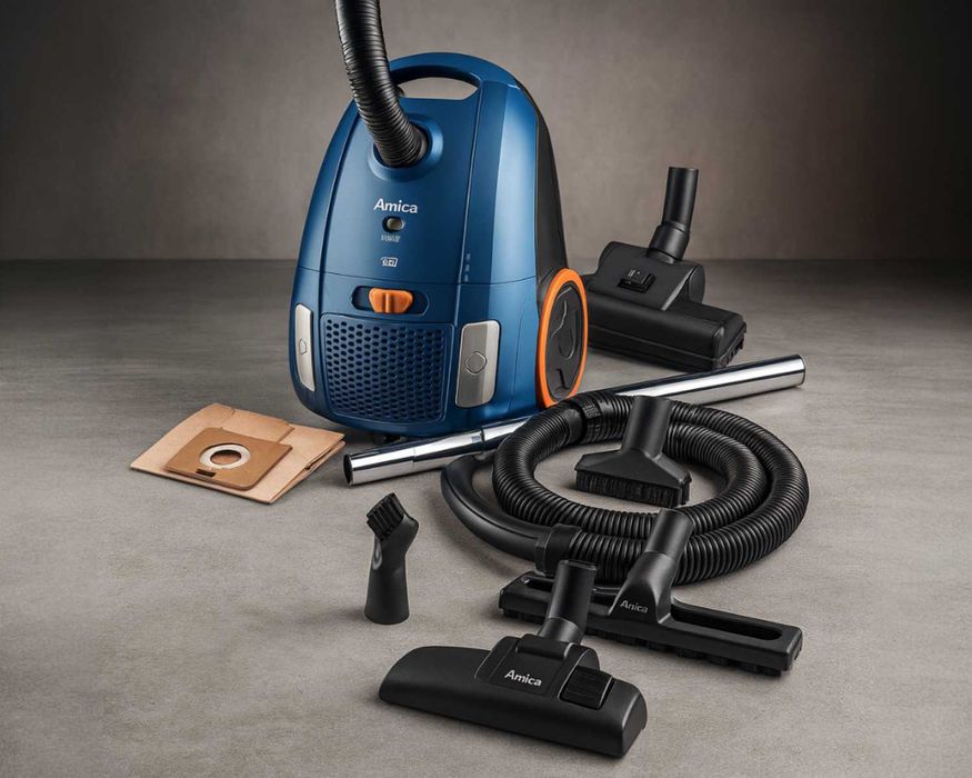 IDEALNY Amica Odkurzacz Workowy 900W Turboszczotka Worek 3L CICHY Nowy