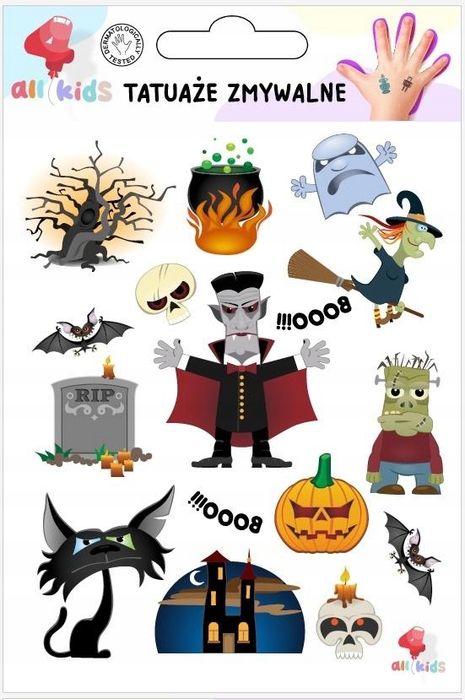 Halloween Tatuaże Zmywalne Dla Dzieci Zombie Czaszki 15x10 cm
