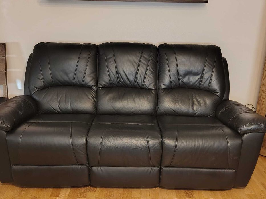 Sofa, skóra, czarna rozkładana